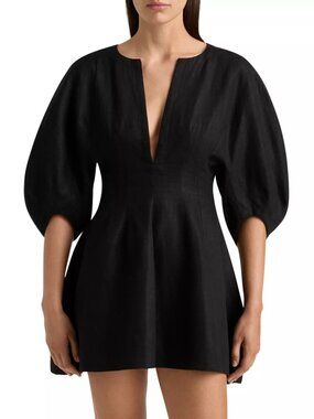280$ Faithfull the Brand Soleil Linen Fit and Flare Mini Dress Size 2 Black
